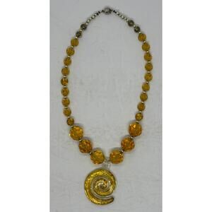 Vintage Art Deco Amber Glass Necklace Magnetic Clasp Pendant